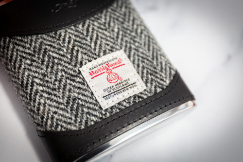 6oz Hip Flask Black Harris Tweed by Marlborough of England