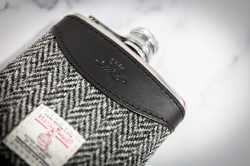 6oz Hip Flask Black Harris Tweed by Marlborough of England