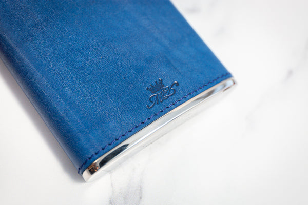 6oz Hip Flask Light Blue Leather by Marlborough of England