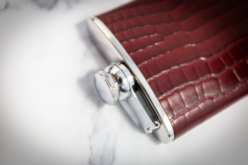 6oz Hip Flask Burgundy Nile Croc by Marlborough of England