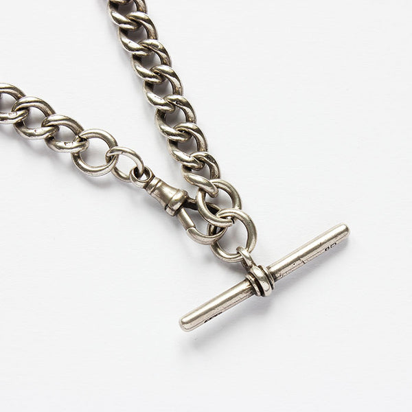 a silver antique albert chain with t bar and swivel clasp and stamped 925