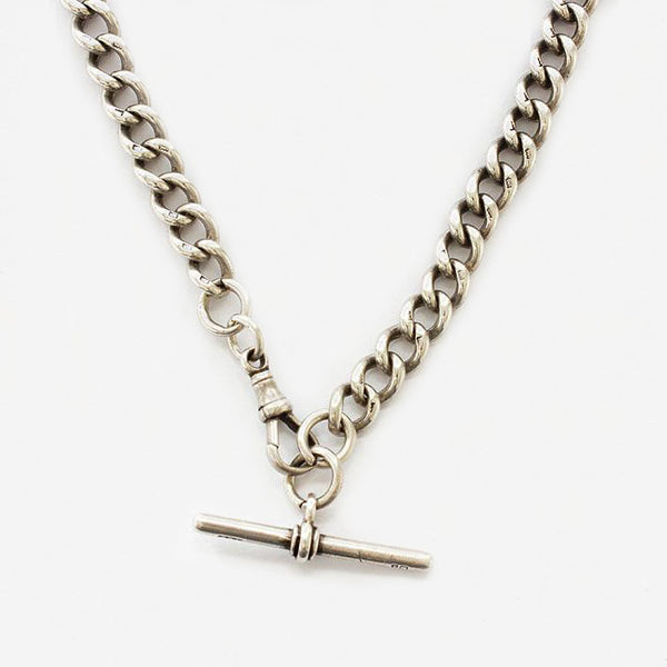 a fine quality antique silver albert chain with t bar and swivel clasp