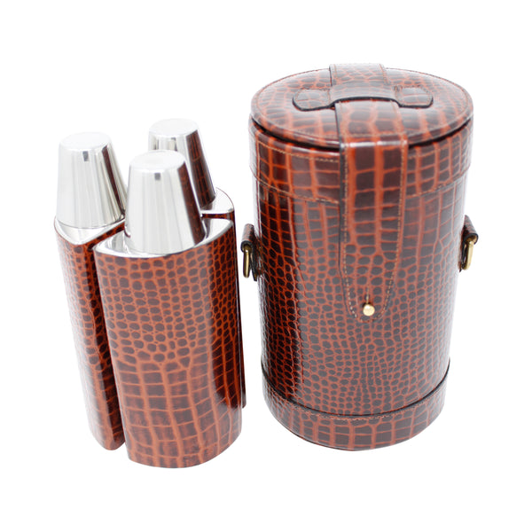 a brown leather triple bar set by Marlborough of England