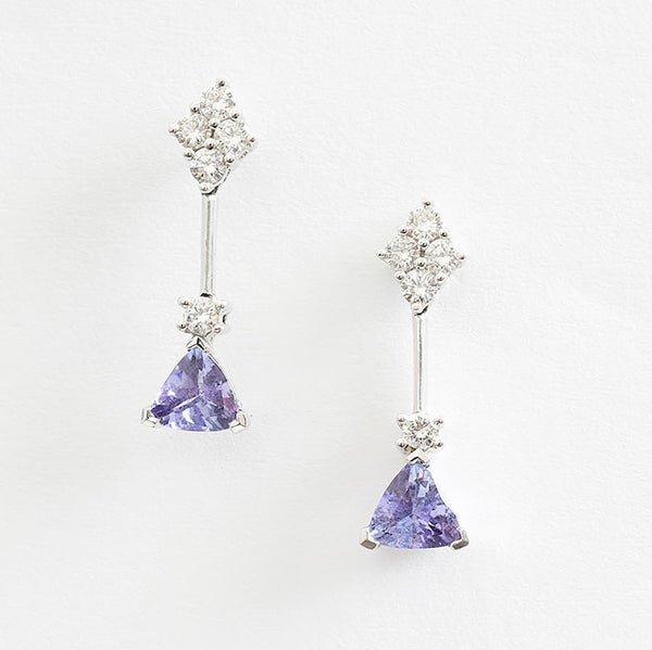 tanzanite and diamond drop earrings in white gold