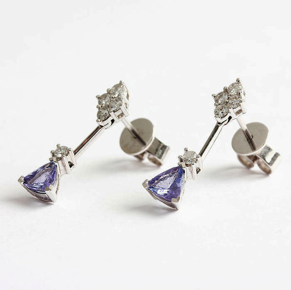 18ct white gold tanzanite and diamond earrings