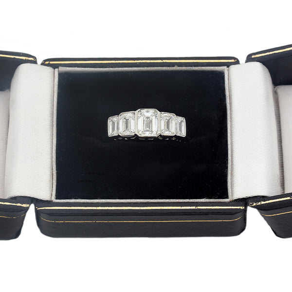 Certificated Diamond Emerald Cut Five Stone Ring in Platinum