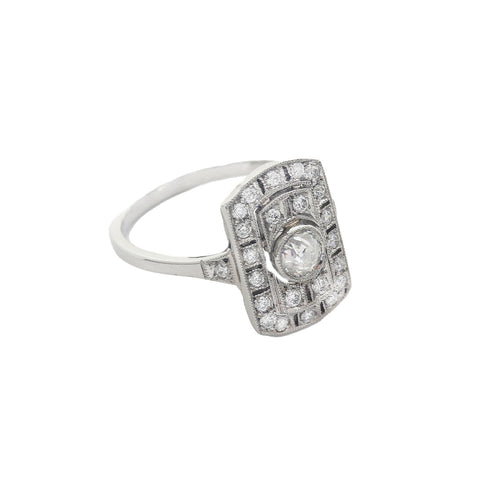 Diamond Art Deco Style Plaque Ring in Platinum - Heritage Collection