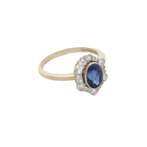 Sapphire & Diamond Edwardian Style Cluster Ring in 18ct Gold & Platinum - Heritage Collection