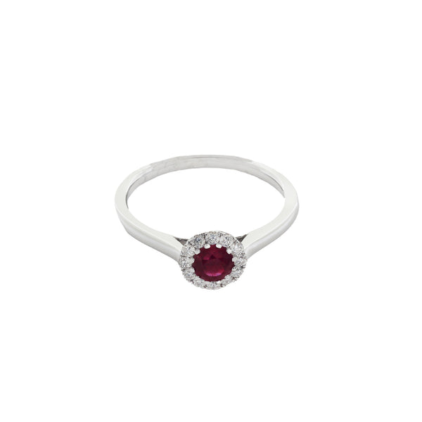 Ruby & Diamond Cluster Ring in 18ct White Gold