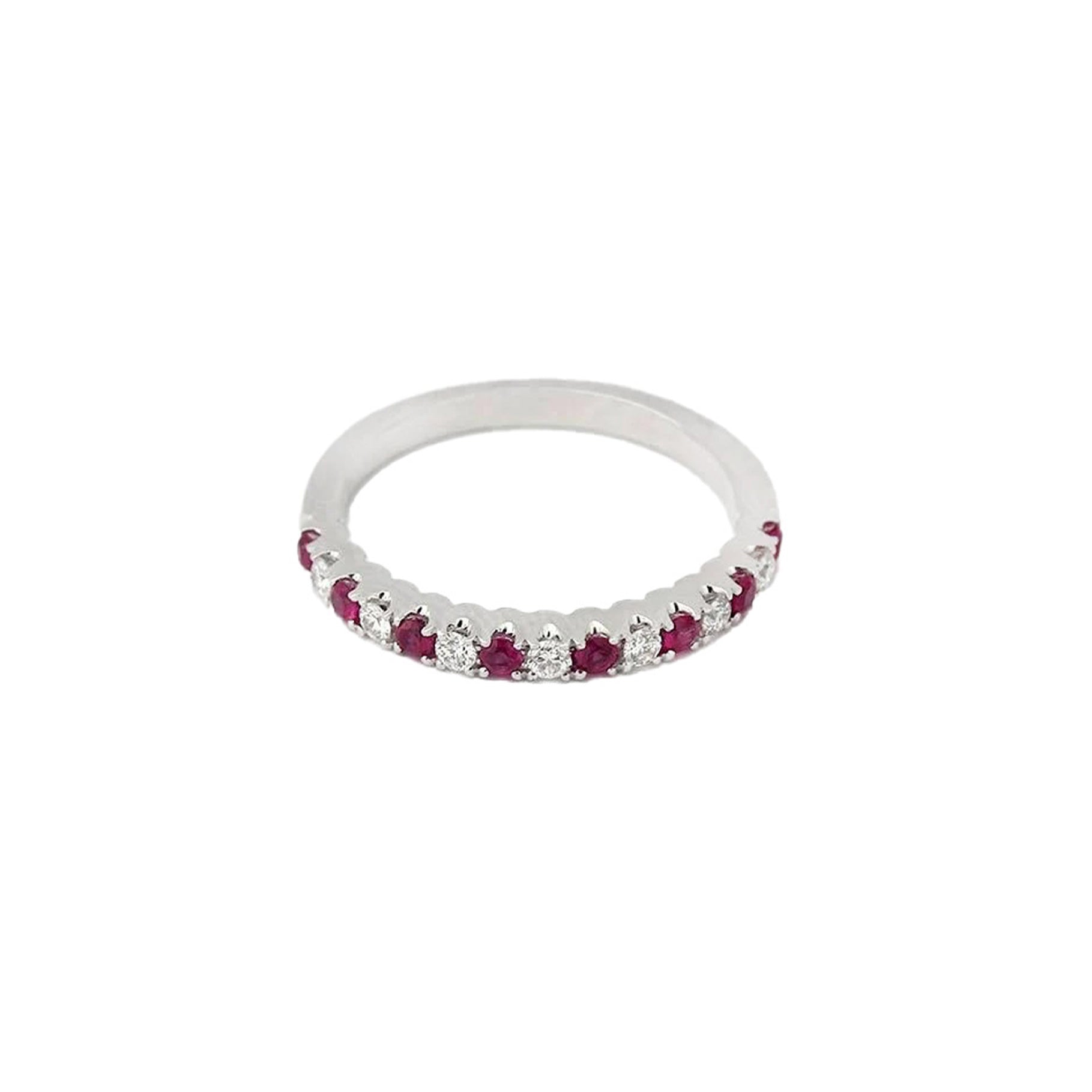 Ruby & Diamond Half Eternity Ring in 18ct White Gold