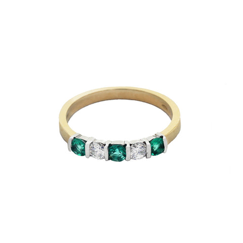 Emerald & Diamond Half Eternity Ring in 18ct Gold
