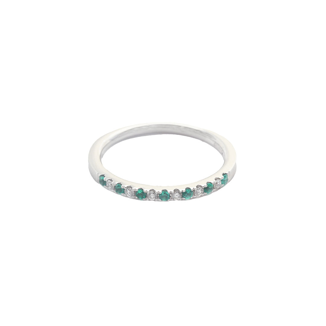 Emerald & Diamond Half Eternity Ring in 18ct Gold