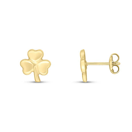 9ct Yellow Gold Polished Shamrock Stud Earrings