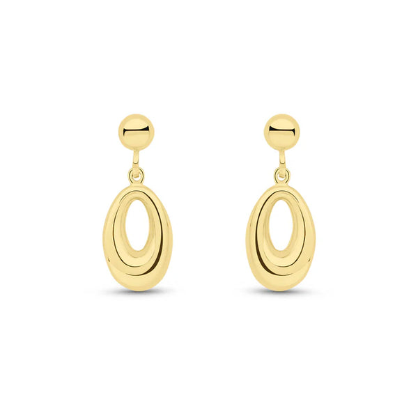 9ct Yellow Gold Oval Open Pear Shaped Drop Earrings with Half Bead Top