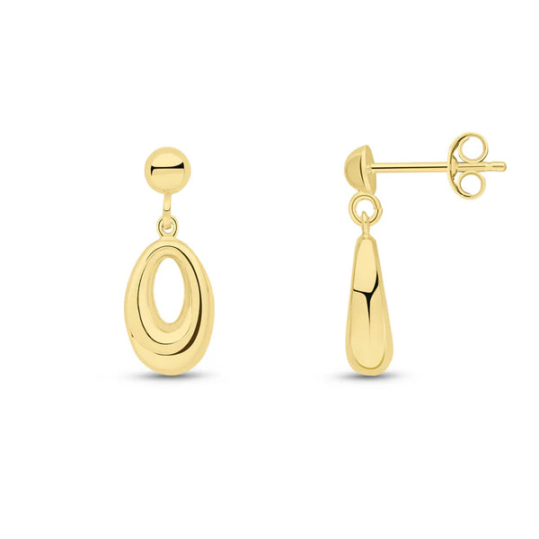 9ct Yellow Gold Oval Open Pear Shaped Drop Earrings with Half Bead Top