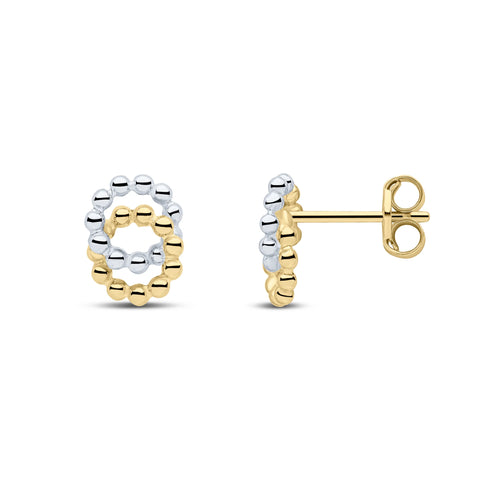 9ct Two Colour Gold Beaded Interlocked Circle Stud Earrings