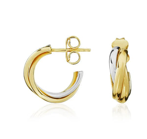 9ct Two Colour Gold Crossover Hoop Earrings