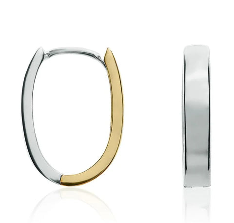 9ct Two Colour Gold Flat Huggy Hoop Earrings