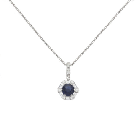 Sapphire & Diamond Pendant & Chain in 18ct White Gold
