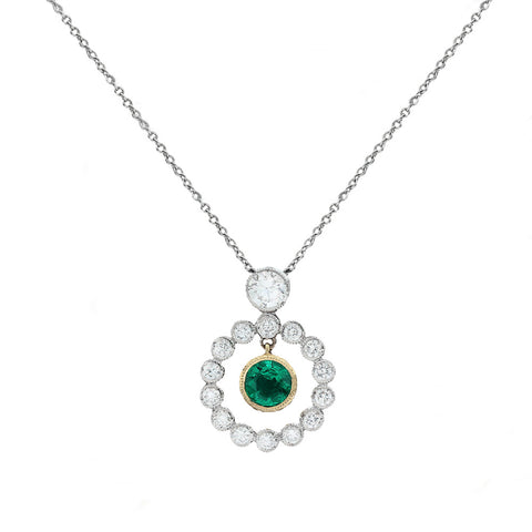 Emerald & Diamond Pendant in 18ct White & Yellow Gold