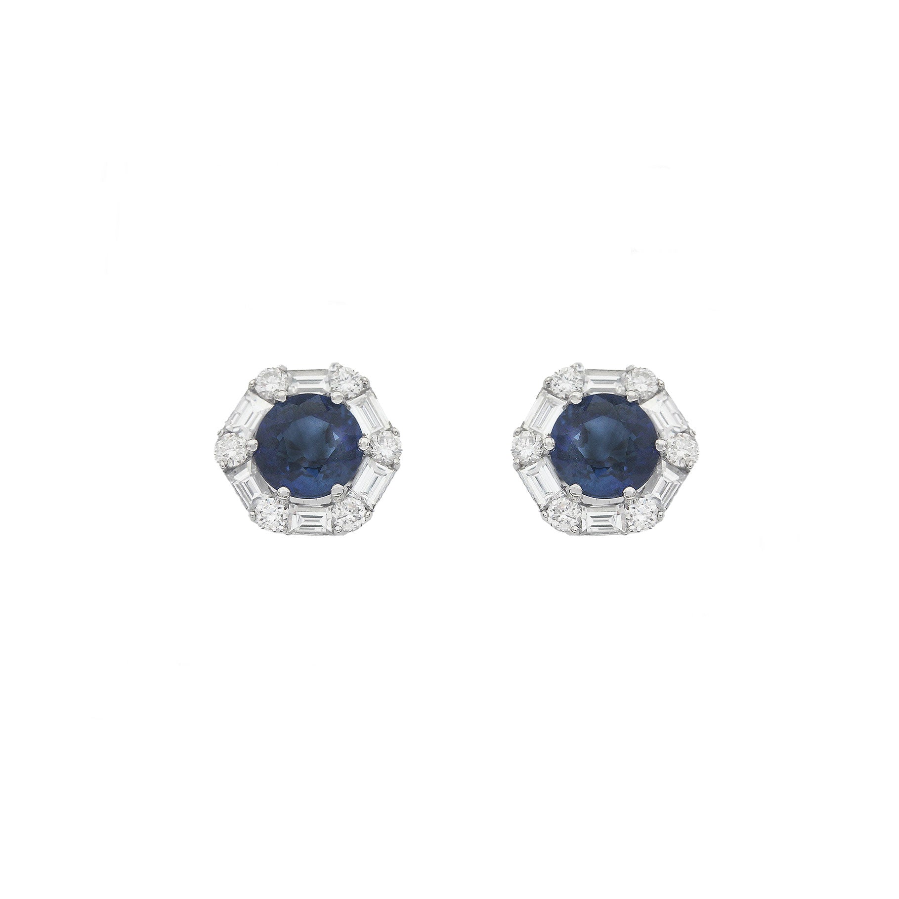 Sapphire & Diamond Cluster Earrings in 18ct White Gold