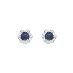 Sapphire & Diamond Cluster Earrings in 18ct White Gold