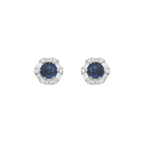 Sapphire & Diamond Cluster Earrings in 18ct White Gold