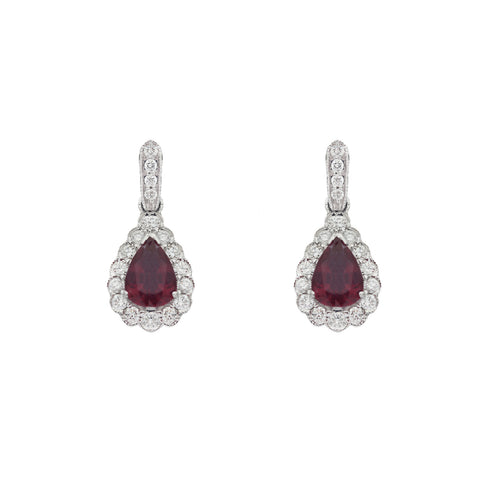 Ruby & Diamond Pear Shape Drop Earrings in 18ct White Gold