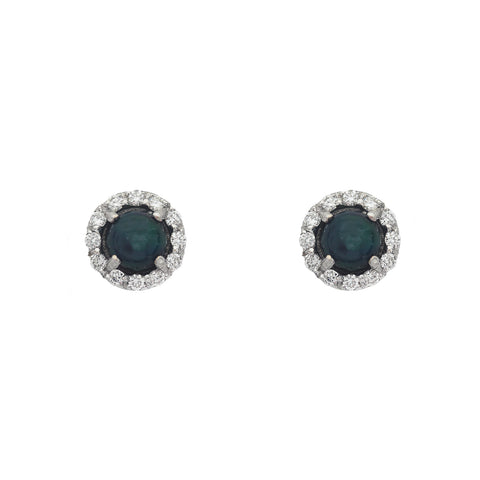 Black Opal & Diamond Cluster Earrings in 18ct White Gold