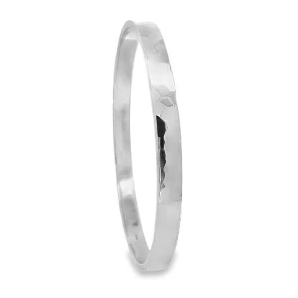 Silver Hammered 6mm Flat Slave Bangle (62mm Diameter)