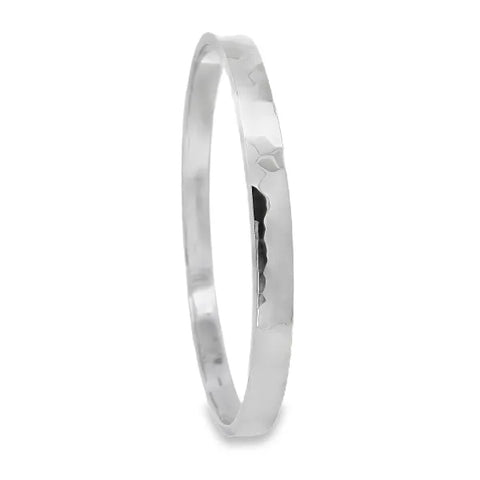 Silver Hammered 6mm Flat Slave Bangle (62mm Diameter)
