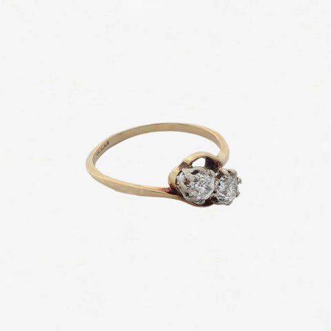 Diamond Two Stone Crossover Ring in 18ct Gold & Platinum - Secondhand