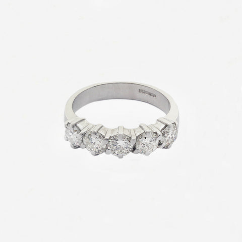 claw set 5 stone diamond ring in white gold