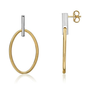 9ct Two Colour Gold Bar & Oval Drop Earrings