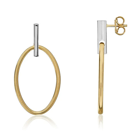 9ct Two Colour Gold Bar & Oval Drop Earrings