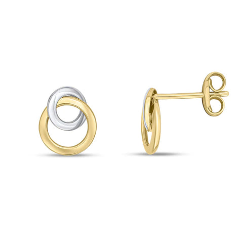 9ct Two Colour Gold Linked Circles Stud Earrings