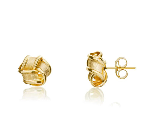 9ct Yellow Gold Frosted Ribbon Knot Stud Earrings