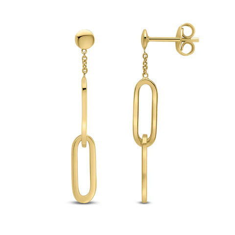 9ct Yellow Gold Double Oval Link and Chain Drop Earrings