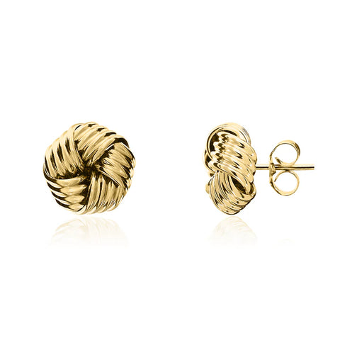 9ct Yellow Gold Ribbed Swirl Knot Stud Earrings