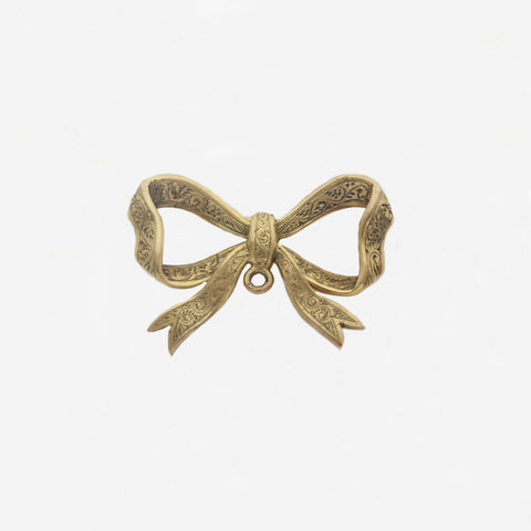 9ct Gold Engraved Bow Brooch - Secondhand