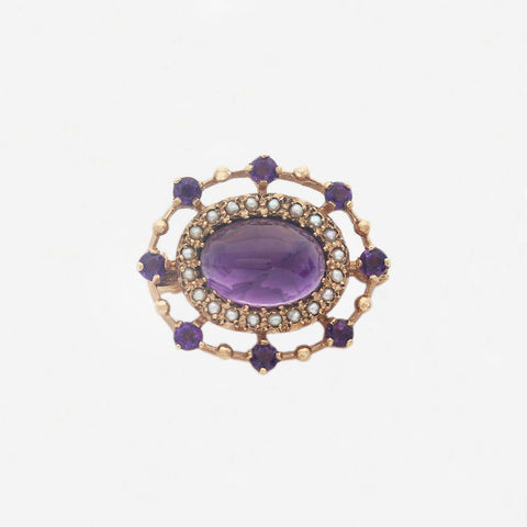 Amethyst & Pearl Brooch in 9ct Gold - Secondhand