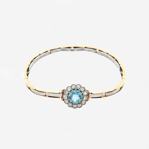 Aquamarine & Diamond Cluster Bracelet in 18ct Gold & Platinum - Secondhand