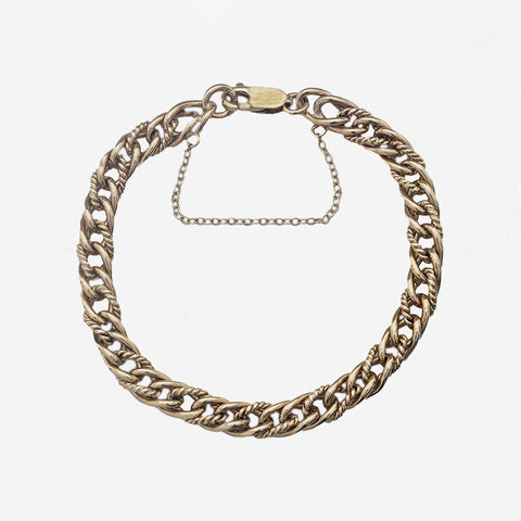 9ct Gold Plain & Rope Curb Bracelet - Secondhand