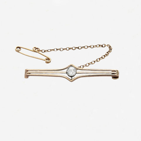 Diamond & 15ct Gold and Platinum Bar Brooch - Secondhand