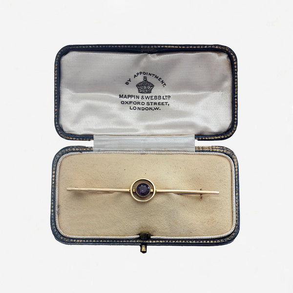 Amethyst Bar Brooch in 9ct Gold - Secondhand