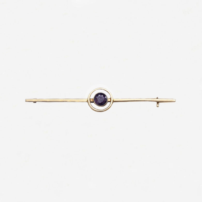 Amethyst Bar Brooch in 9ct Gold - Secondhand