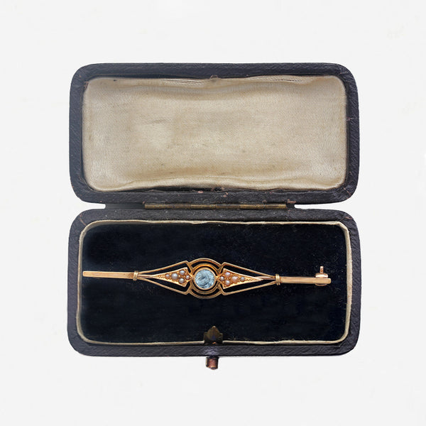 Synthetic Blue Spinel Edwardian Bar Brooch - Secondhand