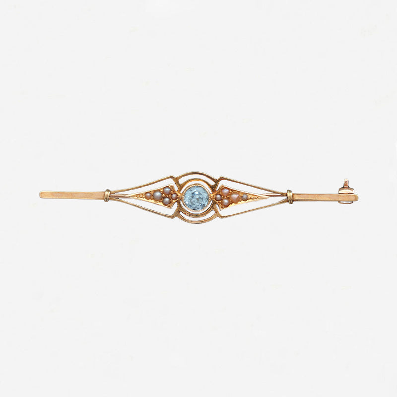 Synthetic Blue Spinel Edwardian Bar Brooch - Secondhand