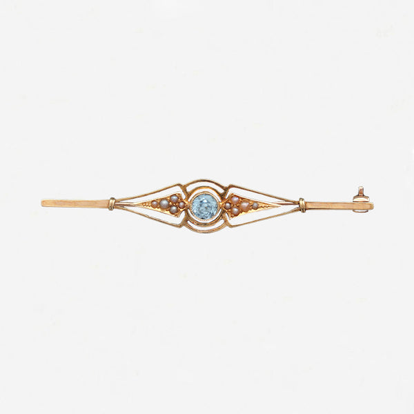 Synthetic Blue Spinel Edwardian Bar Brooch - Secondhand