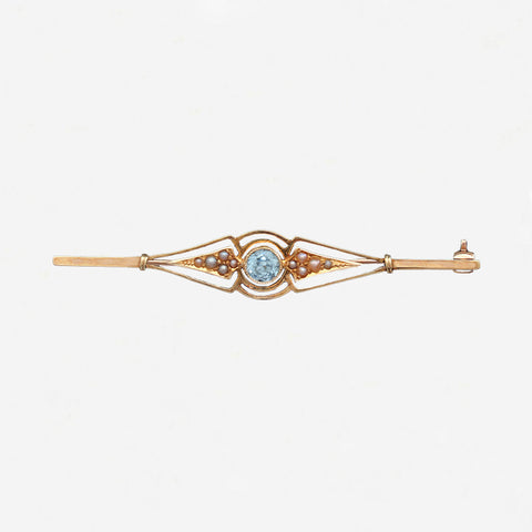 Synthetic Blue Spinel Edwardian Bar Brooch - Secondhand